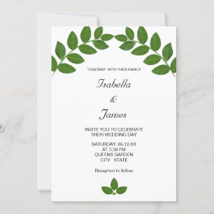 Green Laurel Leaves Wedding Invitation