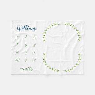 Green Laurel Personalized Baby Milestone Photo F Fleece Blanket