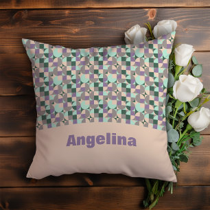 Green lavender beige abstract geometric pattern throw pillow