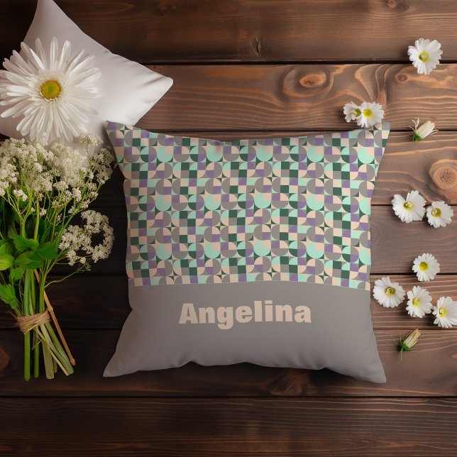 Green lavender beige abstract geometric pattern throw pillow (Creator Uploaded)