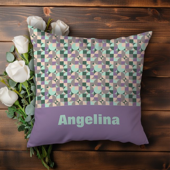 Green lavender beige abstract geometric pattern throw pillow (Creator Uploaded)
