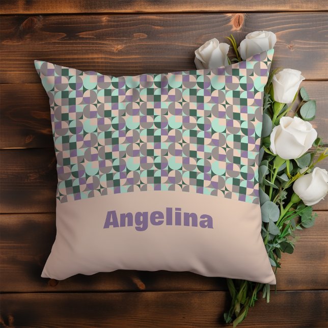 Green lavender beige abstract geometric pattern throw pillow (Creator Uploaded)