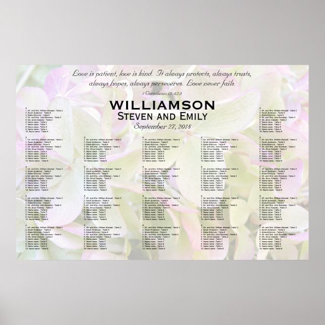 Green Lavender Love is Patient Seating Chart (Front)