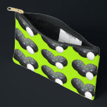 Green Lawn Bowls And Jack, Accessory Pouch<br><div class="desc">Pictured On Lime Green Are Three Black Lawn Bowls With A Jack In A Repeated Pattern.</div>