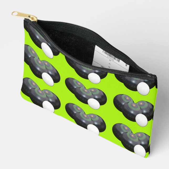 Green Lawn Bowls And Jack, Accessory Pouch (Open)