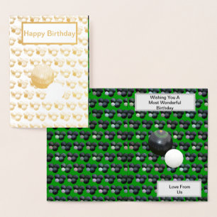 Green Lawn Bowls And Jack, Gold Foil Birthday Card