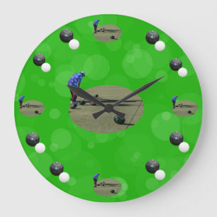 Green Lawn Bowls Bowler And Bowls Design, Large Clock