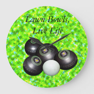 Green Lawn Bowls Live Life, Large Clock