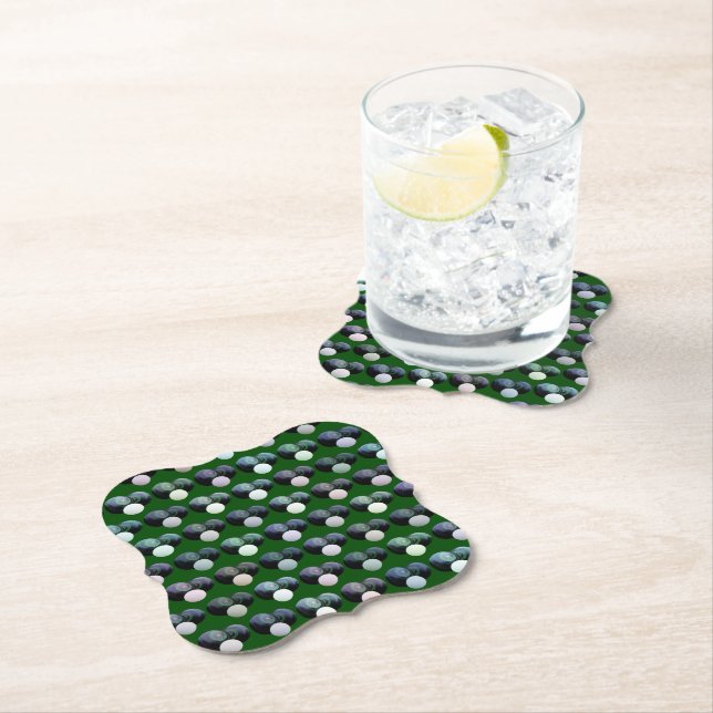 Green Lawn Bowls Pattern, Paper Coasters (Insitu)