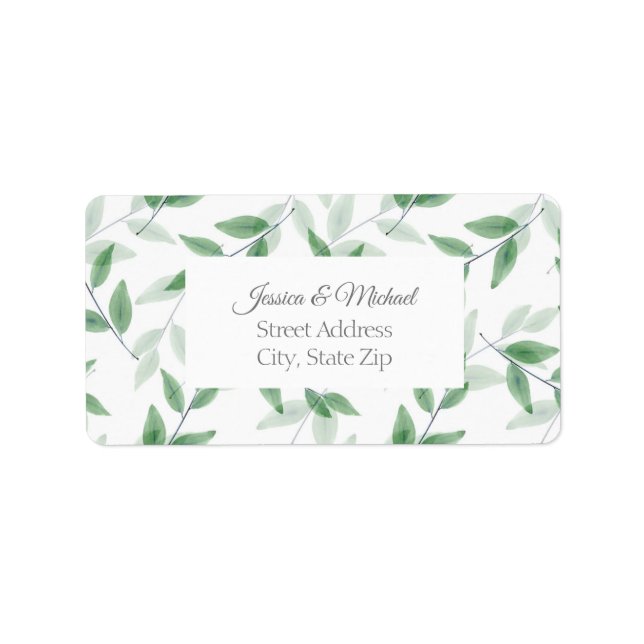  Green Layered Watercolor Leaves Pattern  Label (Front)