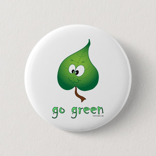 Green Leaf 2 Inch Round Button (Front)