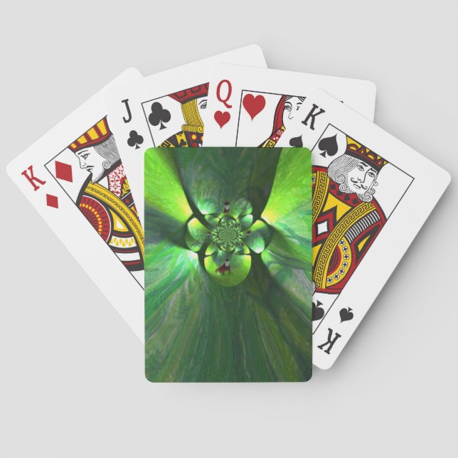 Green Leaf Abstract Foxes Country Playing Cards (Back)