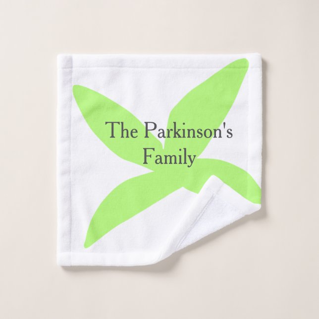 Green leaf abstract pastel family name retro boho  (Gant de toilette)