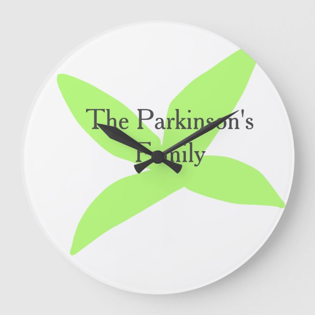 Green leaf abstract pastel family name retro boho  large clock (Front)