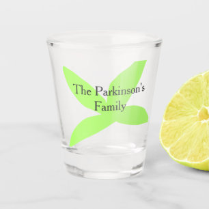 Green leaf abstract pastel family name retro boho  shot glass