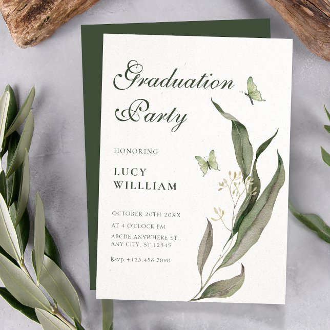 Green leaf Aesthetic elegant graduation  Invitation (Creator Uploaded)