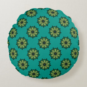 Green Leaf and Flower seamless pattern background. Round Pillow