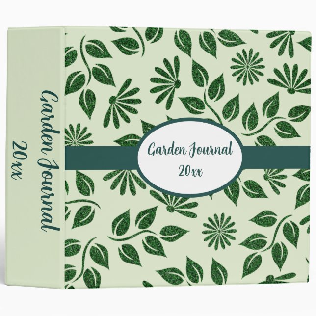 Green Leaf and Flower Texture Garden Journal Binder (Front/Spine)