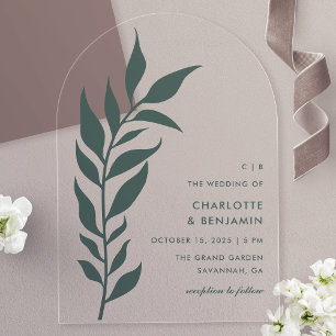 Green Leaf Arch Modern Wedding Acrylic Invitations