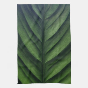Green leaf, banana leaf, striped, folded kitchen towel