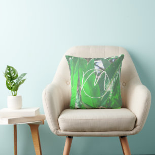Green leaf banana plant leaves pastel monogram throw pillow