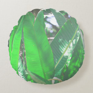 Green leaf banana type plant leaves pastel round pillow