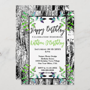GREEN LEAF BLACK BARK HAPPY BIRTHDAY INVITATION