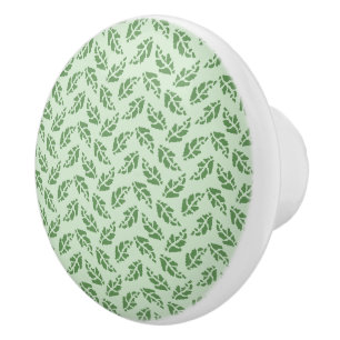 Green Leaf Botanical Pattern Green Ceramic Knob