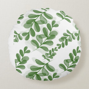 Green Leaf Branch Pattern Art Round Pillow