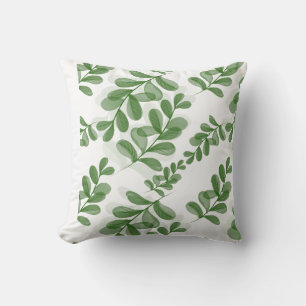 Green Leaf Branch Pattern Art Throw Pillow