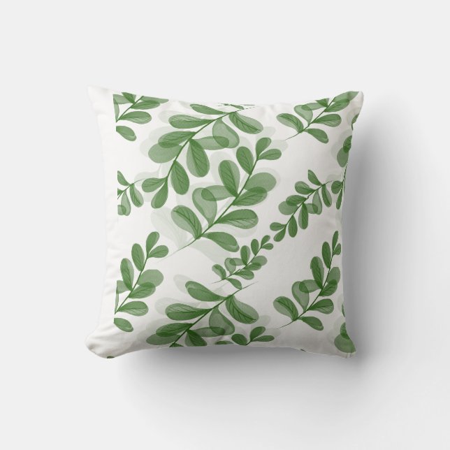 Green Leaf Branch Pattern Art Throw Pillow (Front)