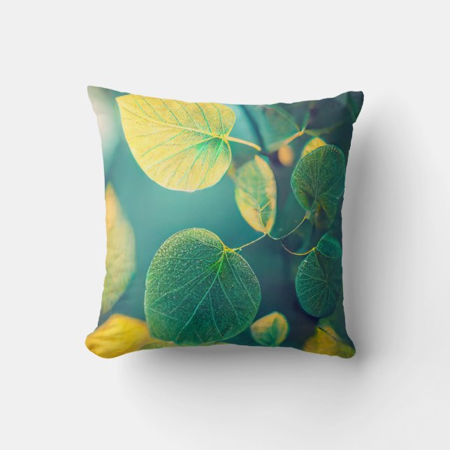 Green Leaf Calm Tranquil Nature Peaceful Season  Throw Pillow (Front)