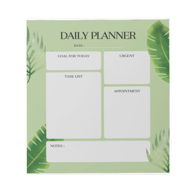 Green Leaf Daily Planner Notepad (Front)