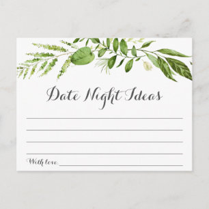 Green Leaf Date Night Ideas Cards, Rustic Greenery Postcard