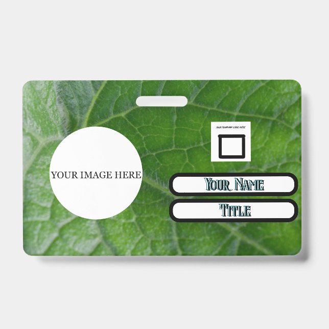 Green Leaf Detail Custom Name Image Employee Badge (Front)
