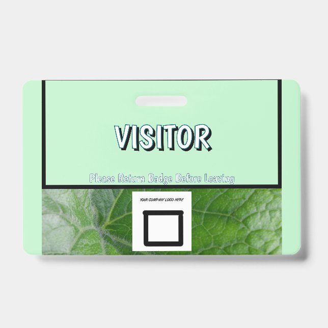 Green Leaf Detail Custom Name Image Visitor Badge (Front)