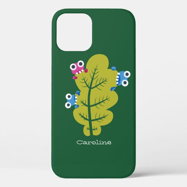 Green Leaf Eaten Cute Cartoon Bugs Name Case-Mate iPhone Case (Back)