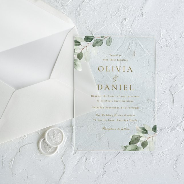 Green Leaf Elegance Modern Wedding Acrylic Invitations (Creator Uploaded)