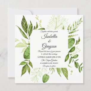 Green Leaf Elegant Botanical Wedding Invitation