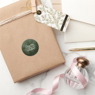 Green leaf elegant greenery spring wedding classic round sticker