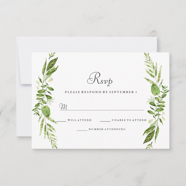 Green Leaf Elegant Wedding RSVP (Front)