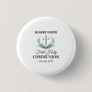 Green leaf first communion  1 inch round button