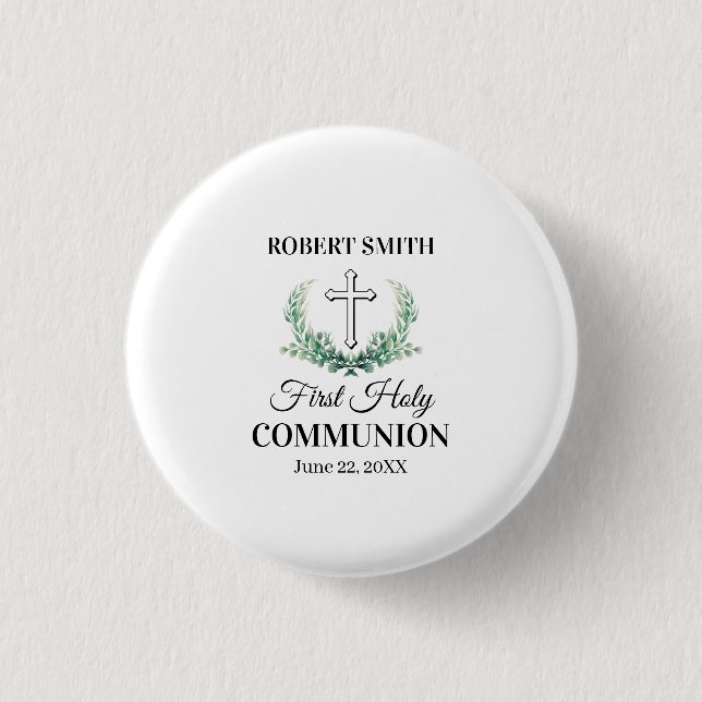 Green leaf first communion  1 inch round button (Front)