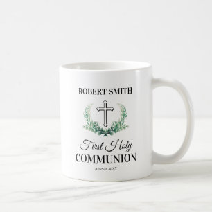 Green leaf first communion coffee mug