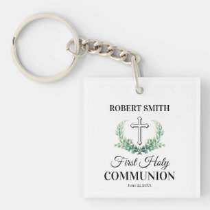 Green leaf first communion  keychain
