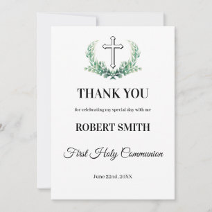 Green leaf first communion  thank you card