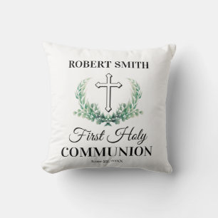 Green leaf first communion throw pillow