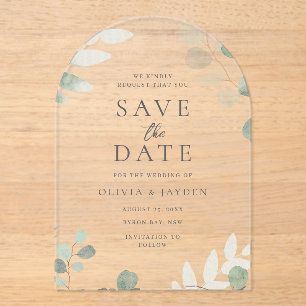 Green Leaf Floral Wedding Acrylic Save The Date Invitations