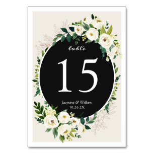 Green Leaf Ivory White Rose Flowers Wedding Table Number