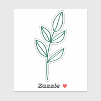 Green Leaf Line Art Custom Cut Glossy White